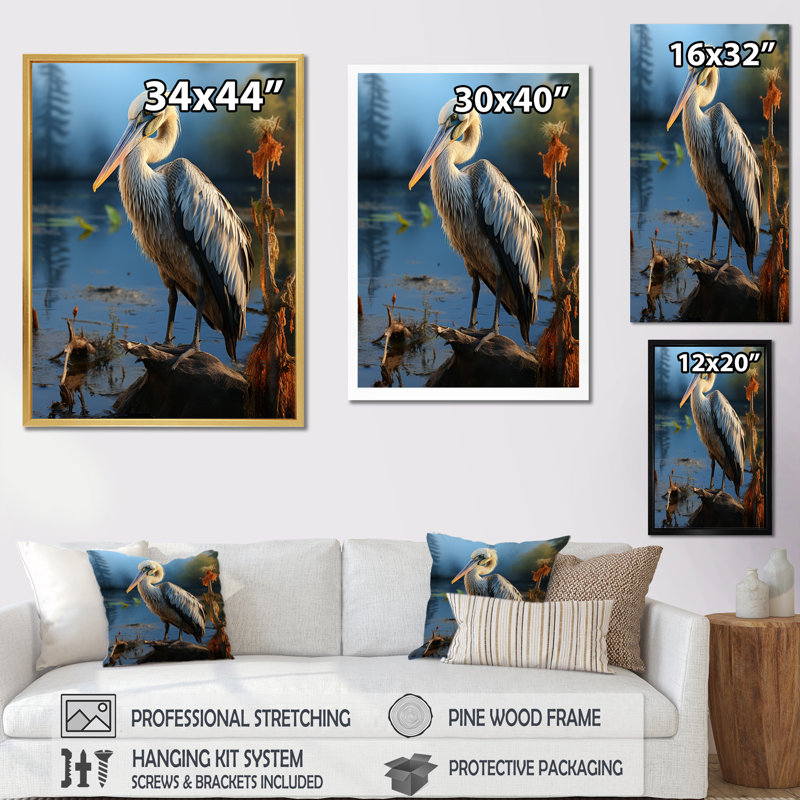 «Avaia Grey Pelican Portrait at Sunrise I», reproduction, H 40 po x l 30 po x P 1,5 po, Toile tendue