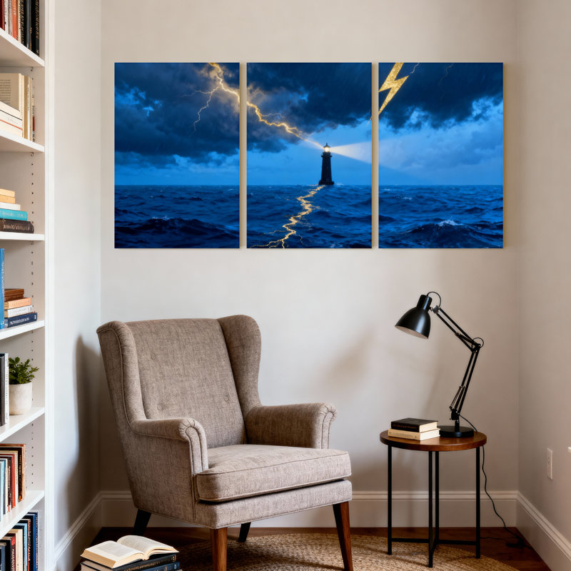 Ensemble de 3 reproductions d'art sur toile, "Stormy Sea", H 30 po x l 60 po