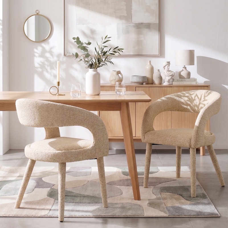 Chaises de salle à manger rembourrées à dossier demi-tonneau Boucle, Gruau