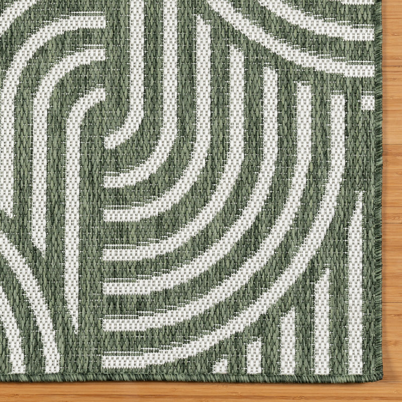 Tropea Chyana All-Weather Flatweave Indoor/Outdoor Area Rug, Olive Green Modern Geometric – Patio, Deck, Porch & Poolside