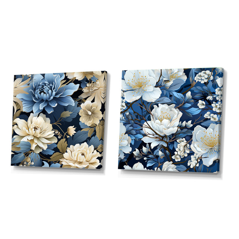 Annemasse - Ensemble de 2 collages carrés floraux, H 16 po x l 33 po, Toile tendue