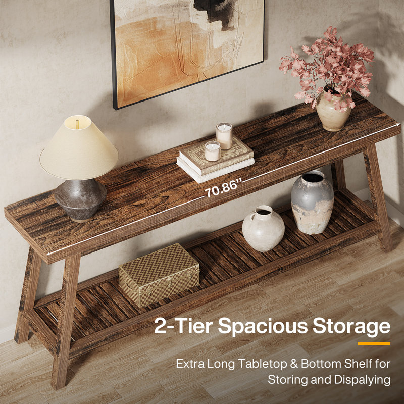 70.9-Inch Rustic Brown Wooden Console Table with Storage