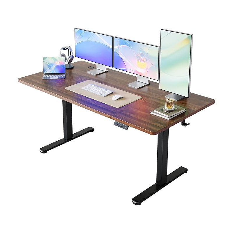Adjustable Metal Base Standing Desk, Walnut/Black, 118cm.H x 160cm.W x 80cm.D 