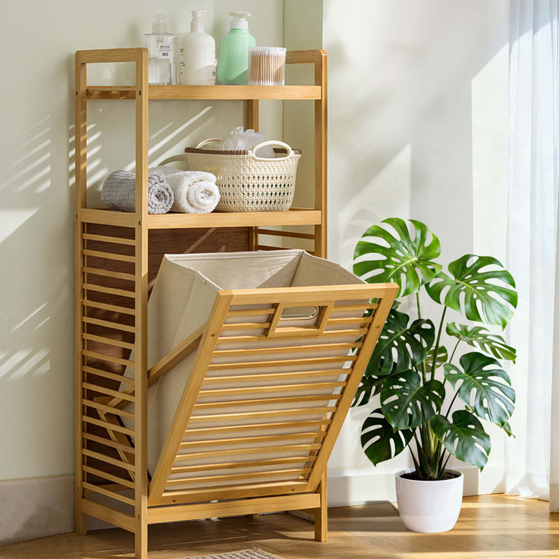 Laundry Baskets Organizer Hamper With 2-Tier Shelves & Tilt Out Basket For Laundry Room, Bathroom, Nursery, Bedroom, Guest Room, Closet