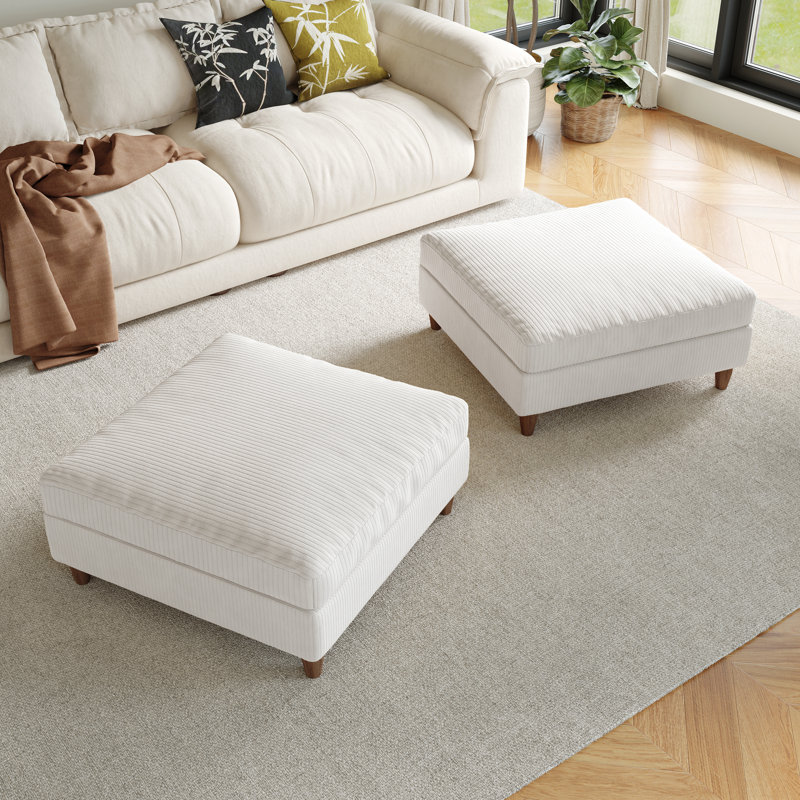 Rothsay Solid-Color Square Corduroy Ottoman(Set Of 2), Beige