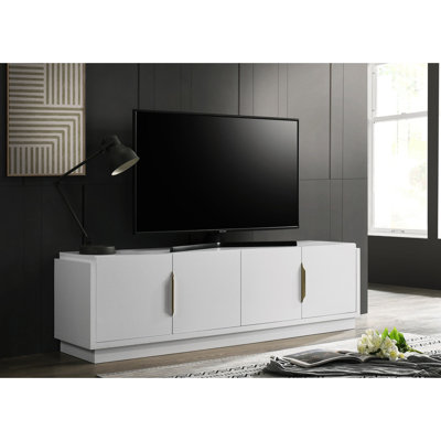 White 4-Door Tv Cabinet With Adjustable Shelf And Cable Management Feature 70"W 4 Doors, Shelf, Eye-Catching Cabinetry