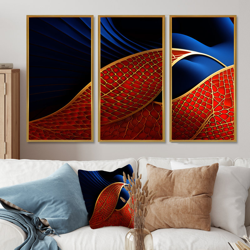 «Texture Blue Gold Butterfly Wings - Botanicals», ensemble de reproduction d'art mural, Cadre flottant doré