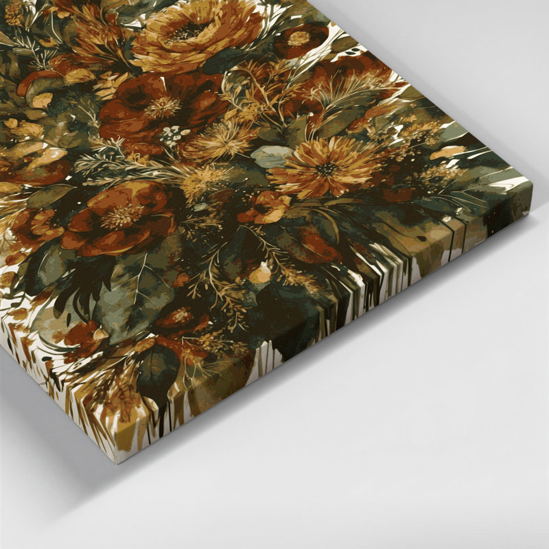 "Watercolor Floral" 85, art mural sur toile brune, H 24 po x l 36 po