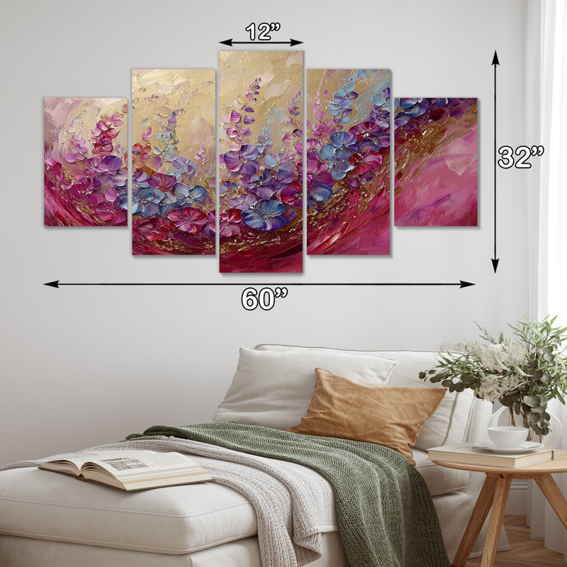 Badley - Violets Wall Art - Traditional Wall Art Decor, 5 pièces