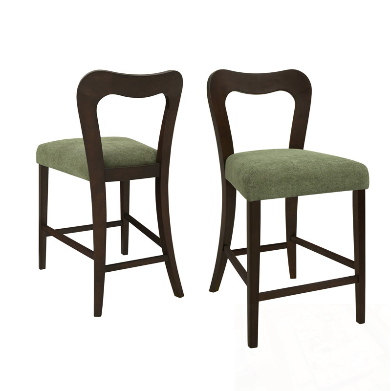 Ensemble de 2 tabourets de bar à cadre en bois avec repose-pieds, Vert, Marron foncé