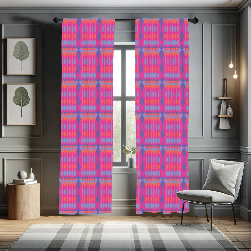 Paire de rideaux abstraits Wrought Studio ™, ovales et losanges, 28 po, bleu-violet, L 28 po x L 63 po
