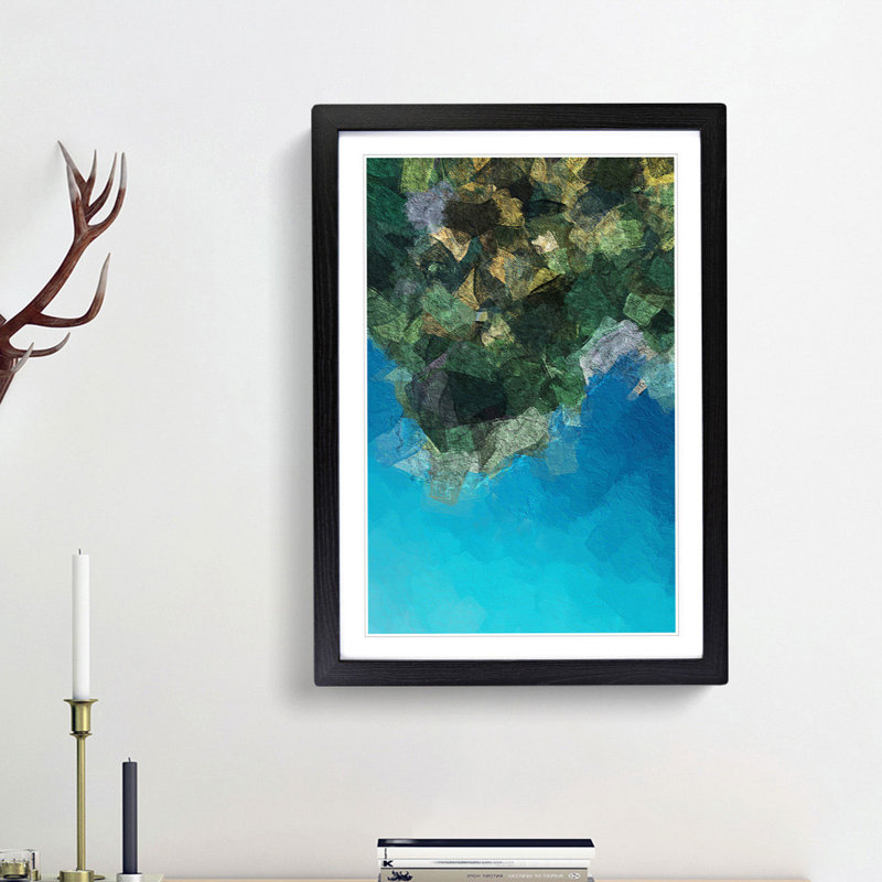 Forest by the Lake in Abstract - Framed Print, 48cm H x 36cm W x 2cm D, Black Framed