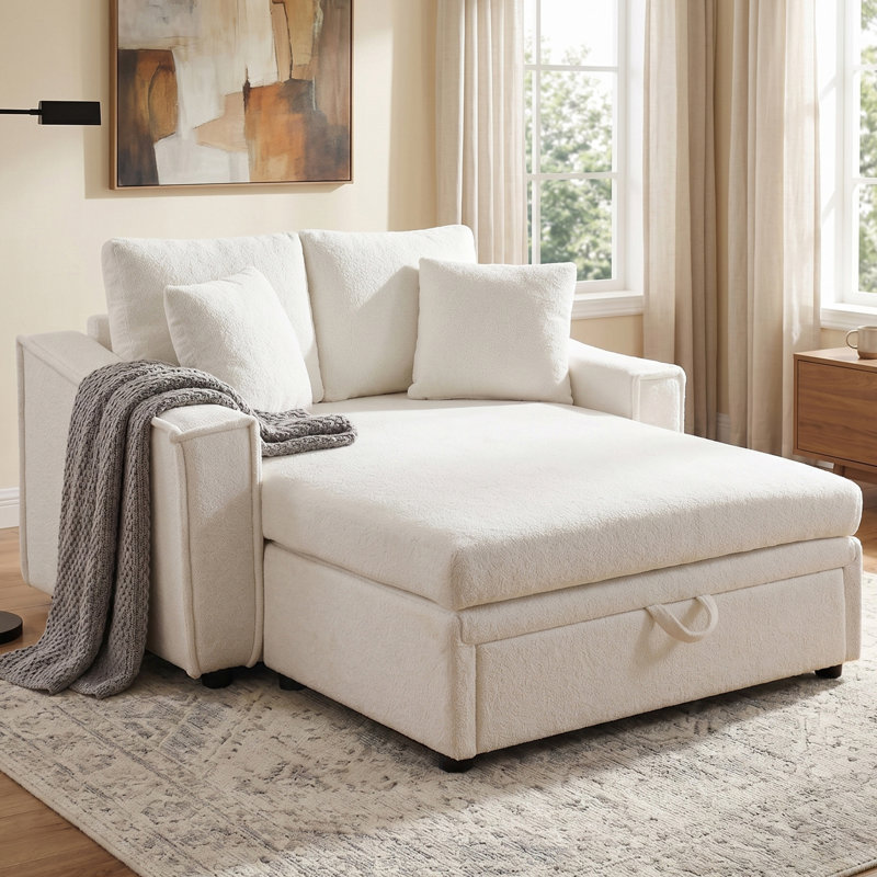 Chaise longue d'intérieur avec coussins et espace de rangement caché pour le salon, la chambre à coucher, Beige