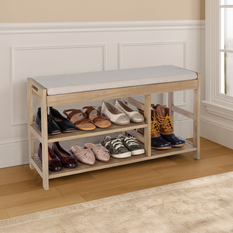 Shoe Bench - 3-Tier Wooden Shoe Rack for Entryway, Mudroom, or Bedroom - Entryway Shoe Storage with Padded Seat Cushion (Brown)