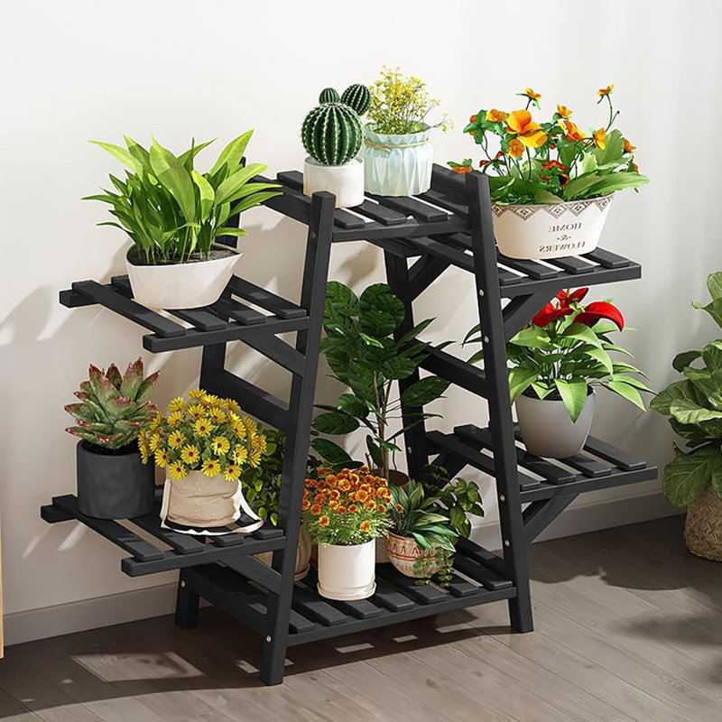6-Tier Bamboo Plant Shelf – Multi-Layer Display Rack, Black