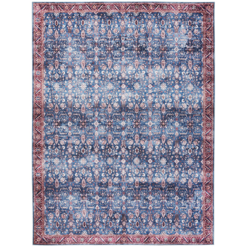 Machine Washable Persian Blue Brick Area Rug, Rectangle 7'10" x 9'10"
