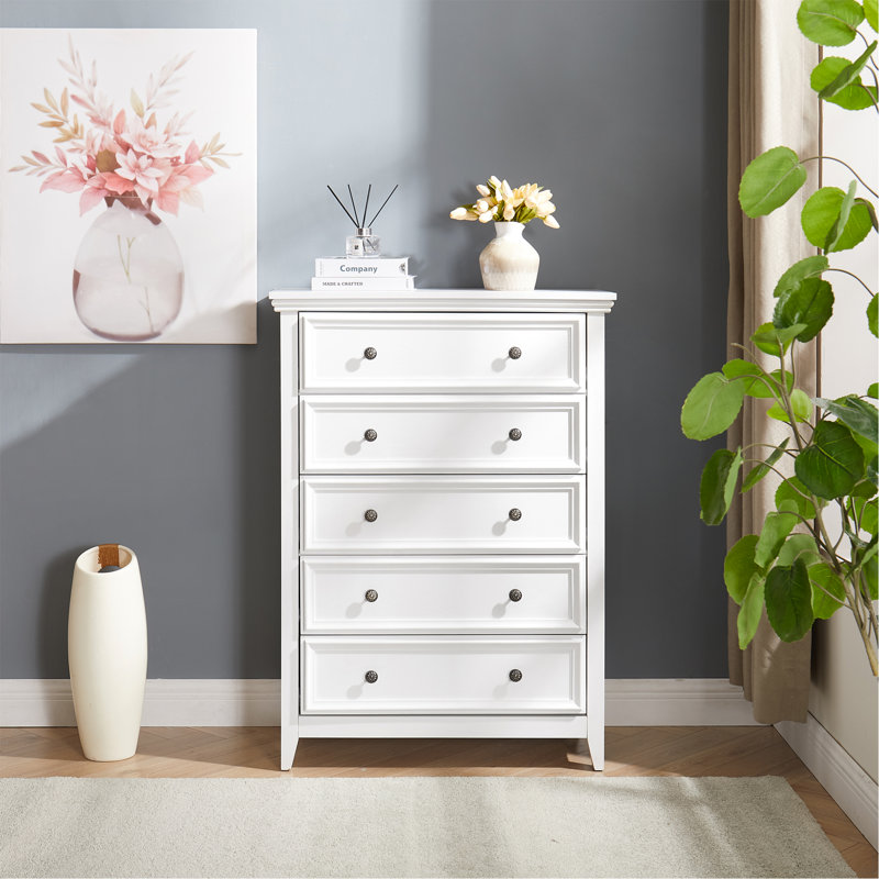 Commode 5 tiroirs Naytasha, Blanc
