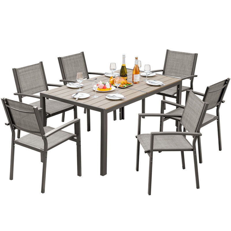 Rectangular 6 - Person 59.06'' Long Patio Dining Set, Brown