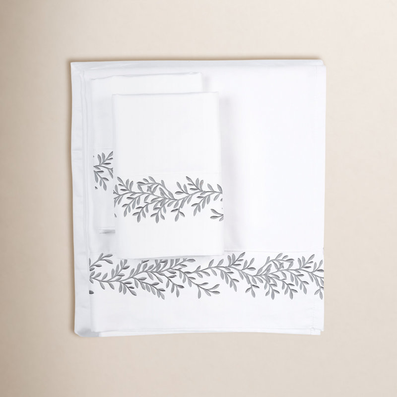 Canberra Floral Sheet Set, Queen Sheet Set with 2 Pillowcases, Gray