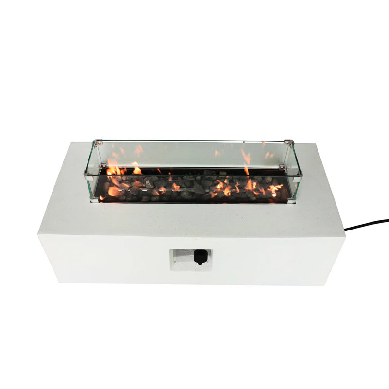 Table de foyer d'extérieur au propane moderne de conception moderne en béton renforcé de fibres, 50 000 (42 po), allumage par bouton-poussoir, table en béton Lava For Atmosphere, 60 000 (56 po), visuels de flamme,