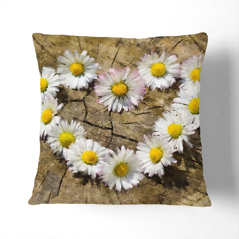 Daisy Heart Chain Painting Square Throw Cushion, 40cm H x 40cm W x 15cm D
