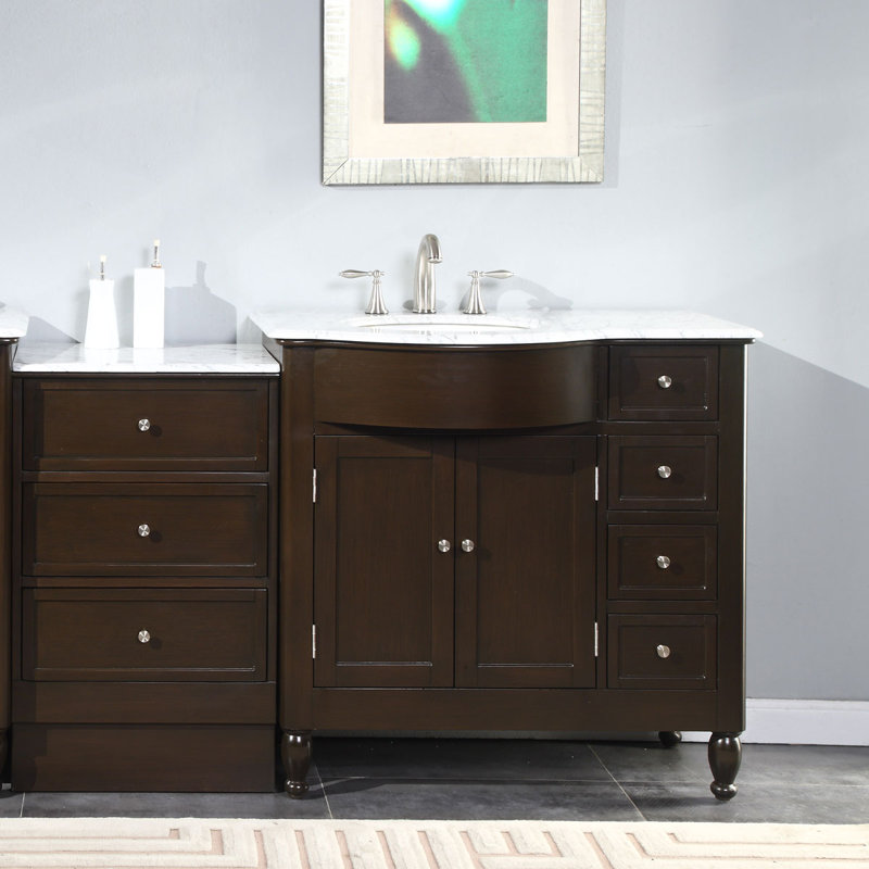 Davian Single Bathroom Vanity with Marble Top, Left Side