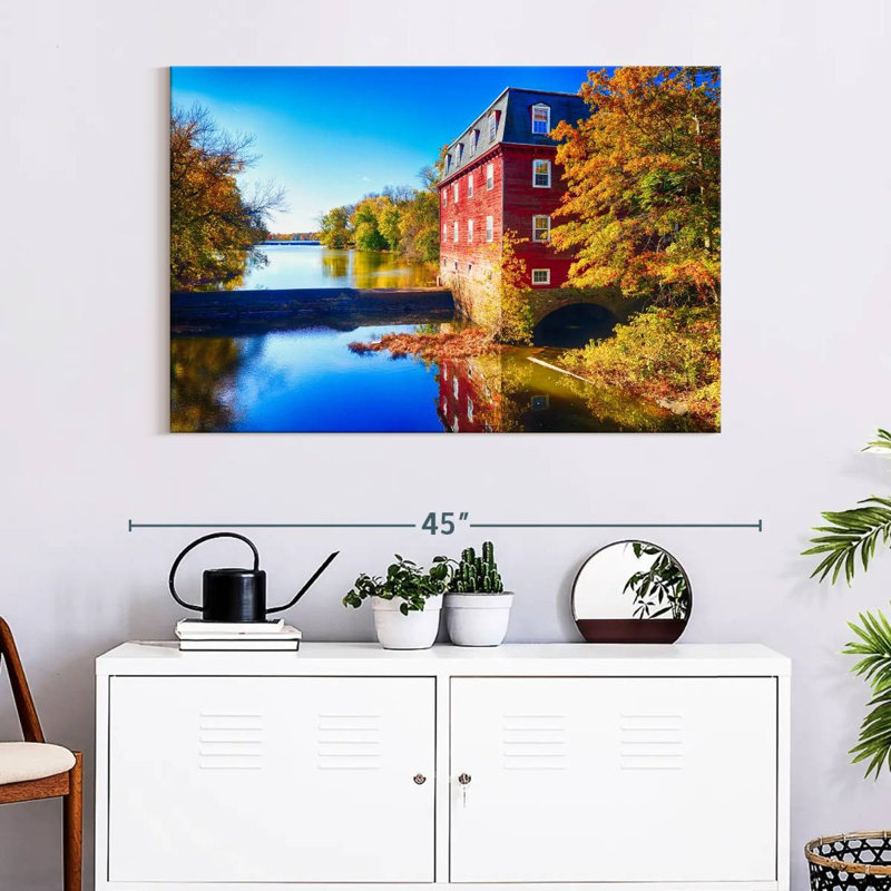 Alvord Kingston Mill, automne pittoresque surplombant le lac, H 26 po x l 39 po