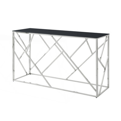Modern Glass Console Table, Sofa Table With Sturdy Metal Frame, Behind Couch Table