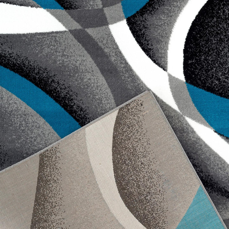 Arsenovic Abstract Turquoise/Gray Indoor Area Rug, Rectangle 4' x 5'