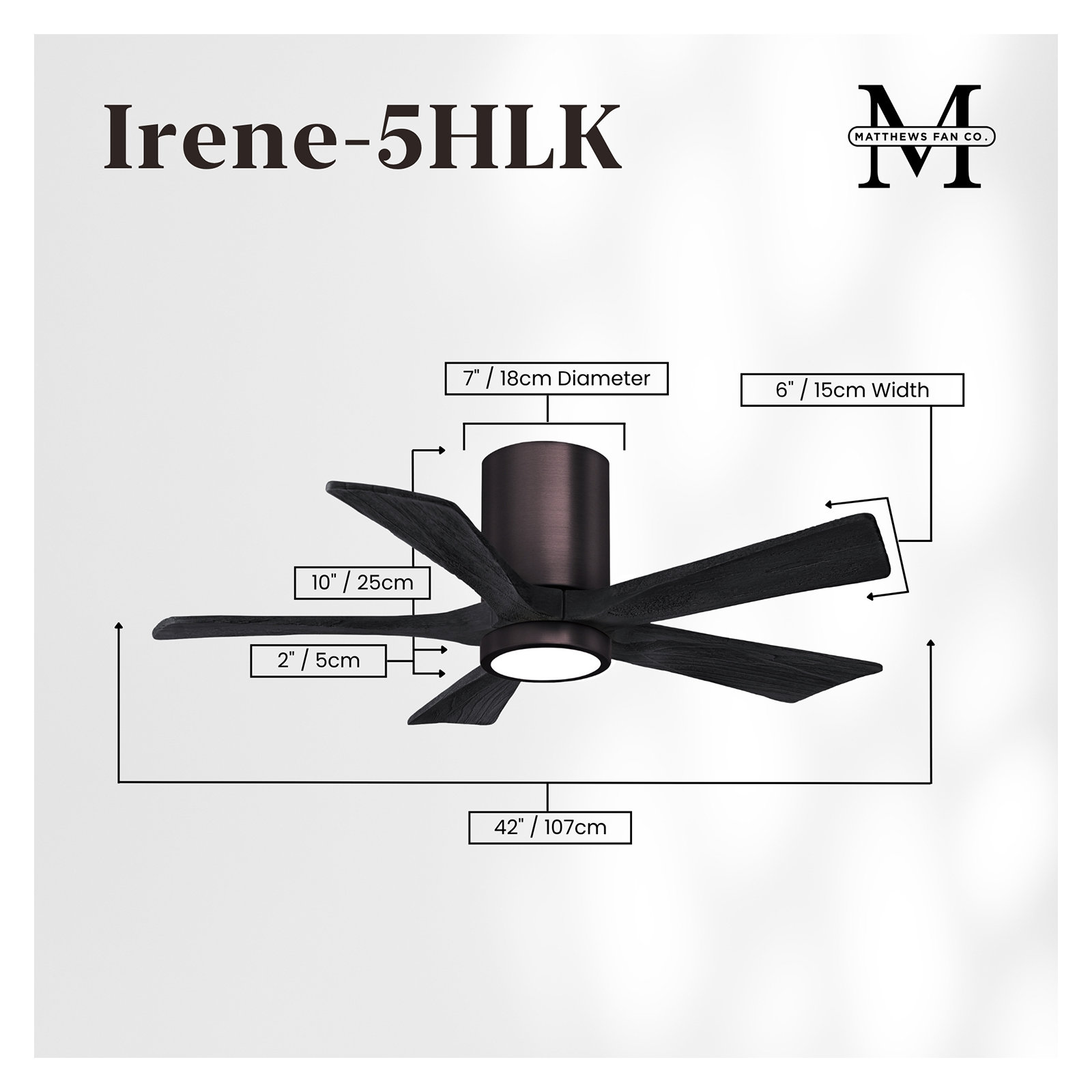 Irene 5 - Blade LED Ceiling Fan with Light Kit Included, Matte Black, Brushed Bronze, 42"