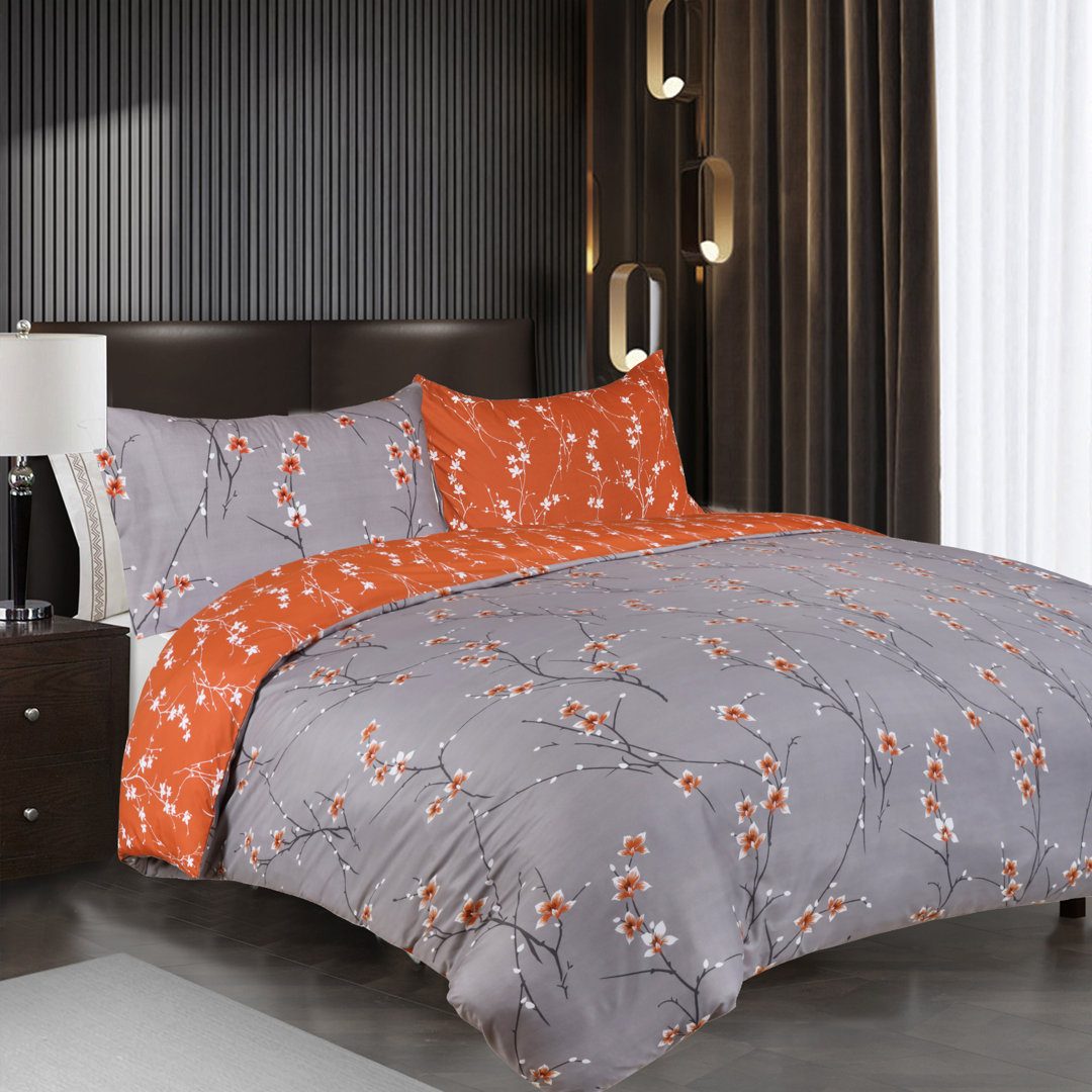Microfiber Flora Reversible Duvet Cover with Pillowcases