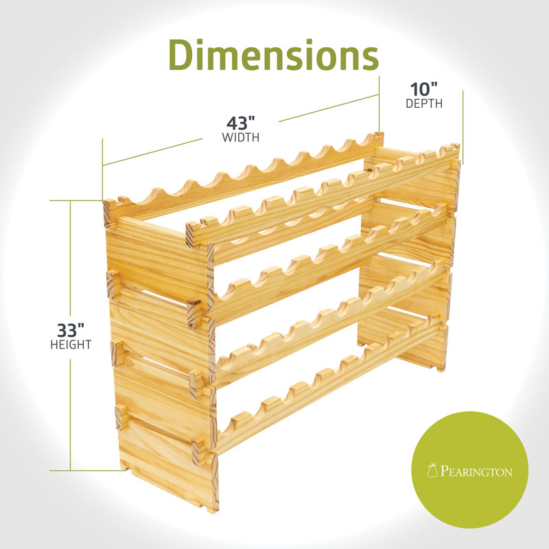36 Bottle Stackable Modular Wine Rack, 4-Tier Solid Pine Wood Storage Rack