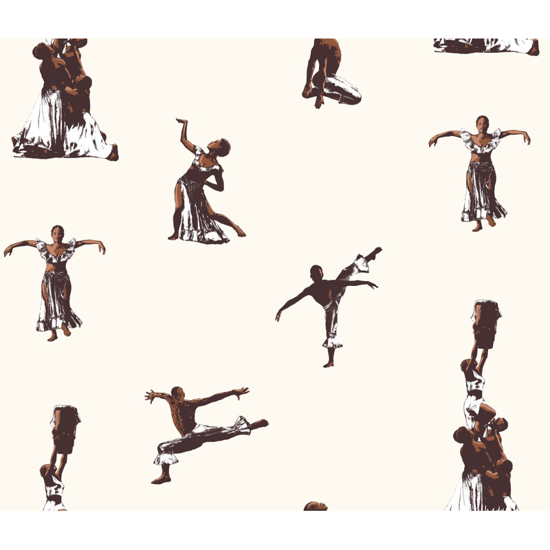 Papier peint haitaï, danse populaire, Ivory/Light Coffee