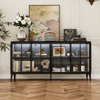 63"W China Cabinet With Glass Doors & LED Lighting by 17 Stories