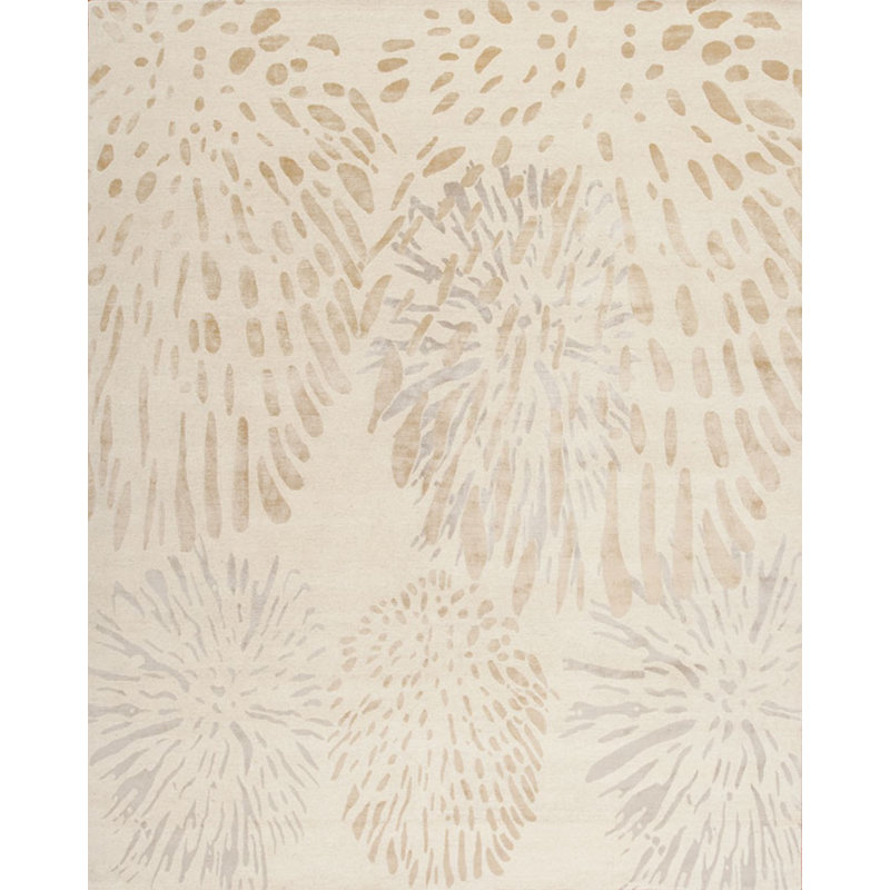 Modern Tibet III Hand Knotted Abstract Area Rug in Ivory, Rectangle 8' x 10'