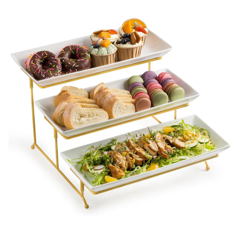 Elegant Gold Ceramic 3-Tier Serving Tray Set