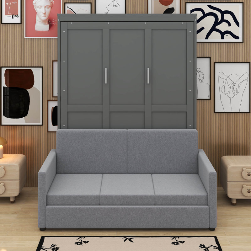Grand lit escamotable avec coussin, gris