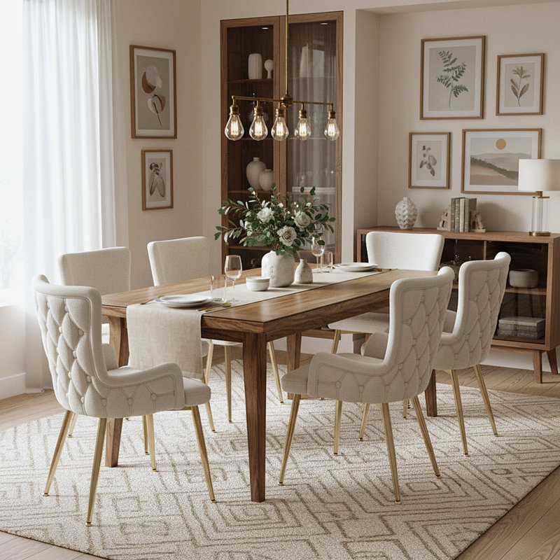 Chaises de salle à manger en velours Brevyn Glam, 6, Beige, Doré