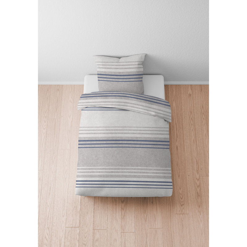 Biberna Melange-Flanell Bettwäsche 0840516QUERS Cotton Striped Duvet Cover with Pillow Shams