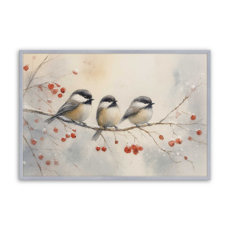 «Three Winter Songbirds», reproduction d'art, 12 po x 16 po, Chrome poli