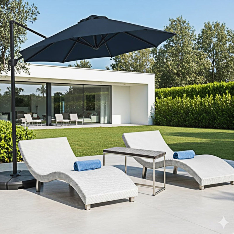 Grand parasol de patio rond en porte-à-faux, Bleu, L 129,94 po x P 192,94 po