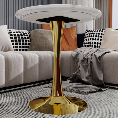 Table de salle à manger ronde 27,6 pouces Mid-Century moderne pour 2 à 4 personnes avec plateau en marbre veiné blanc