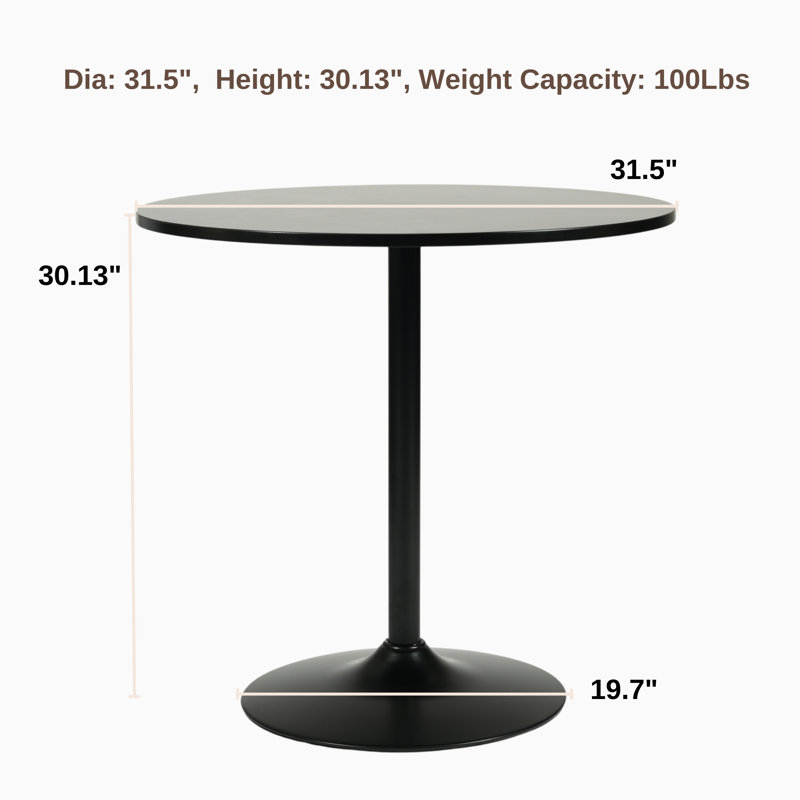31.5" Round Modern Kitchen Table with Pedestal Base For Dining Room, Coffee Shop, Black