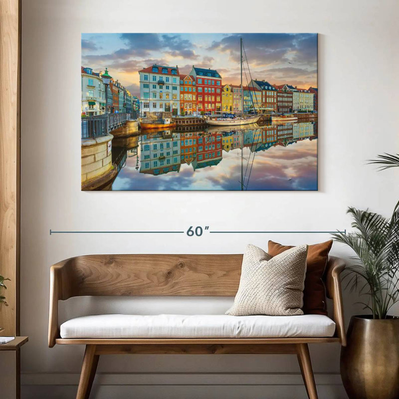 Coucher de soleil sur le canal de Nyhavn, H 32 po x l 48 po