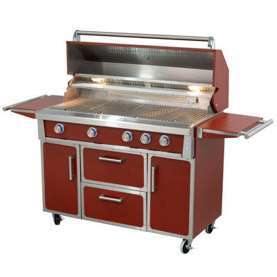 49" Freestanding Modular NG Gas Grill with 4 -Burner, Infrared Rear Burner, Drawers and Storage Cabinets, Red (99,000 BTU, 304 Stainless Steel)