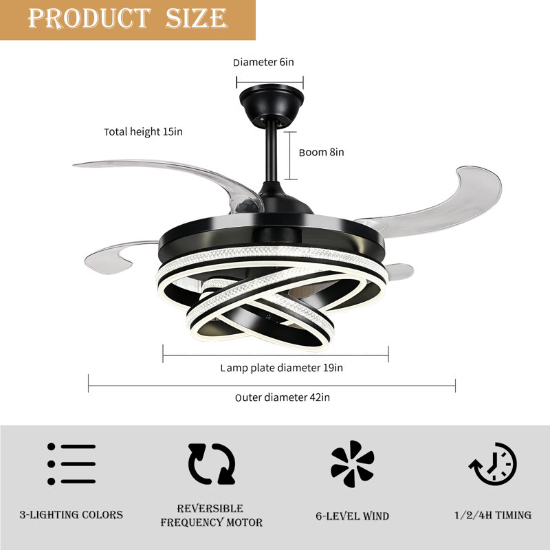 Dontavius 42'' Ceiling Fan with LED Lights, Black