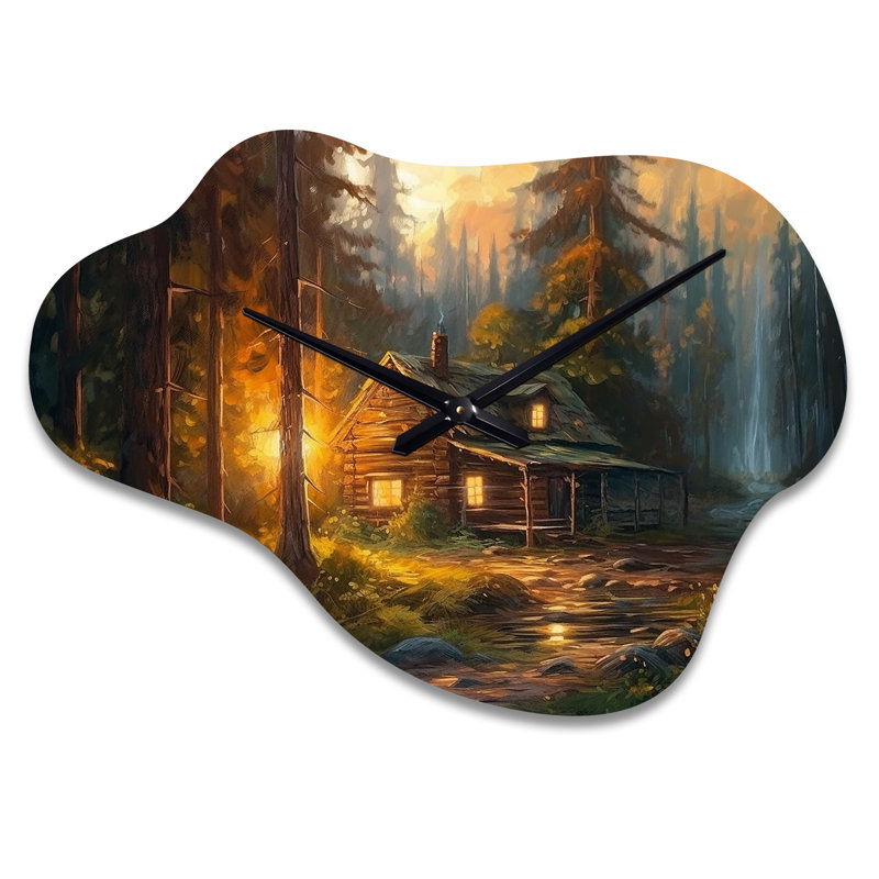 «Forest Escape Cabin I», horloge murale paysage asymétrique, Petit