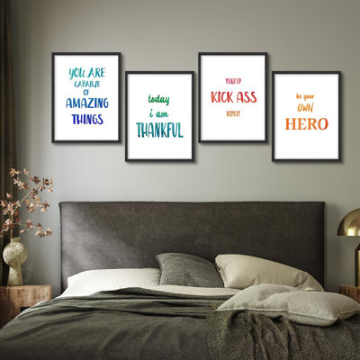 "Positif, impression, typographie inspirante, art moderne minimaliste, décoration murale", 4 pièces