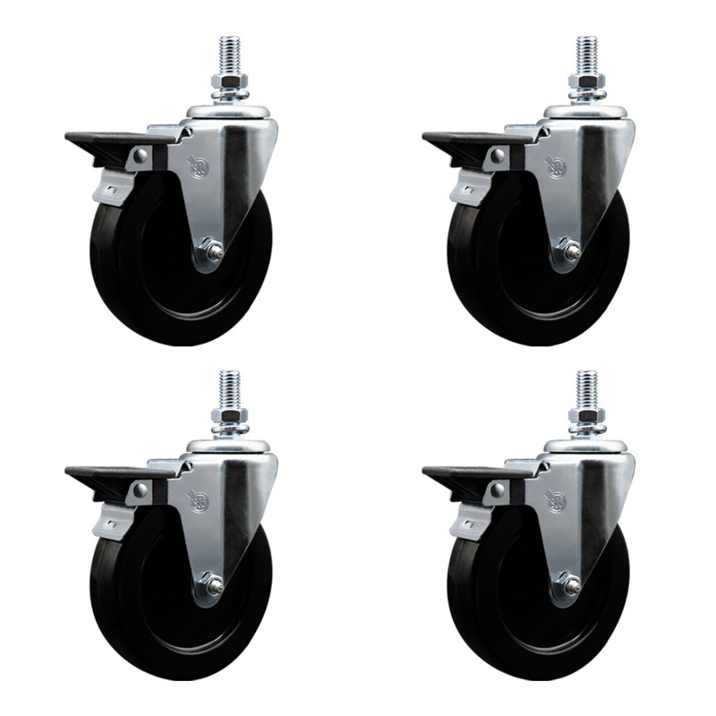 Rubber 10MM Threaded Stem Caster with Brake