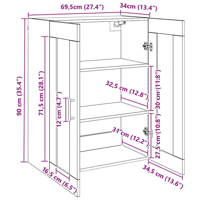 Wall Mounted Cabinets 2 Pcs 69.5 X 34 X 90 Cm, Old Wood